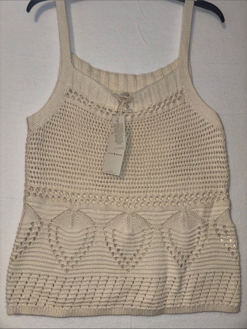 Lucky Brand Cream Crochet Knit Tank Top